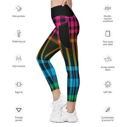 Rainbow Tartan Yoga Pants with Pockets